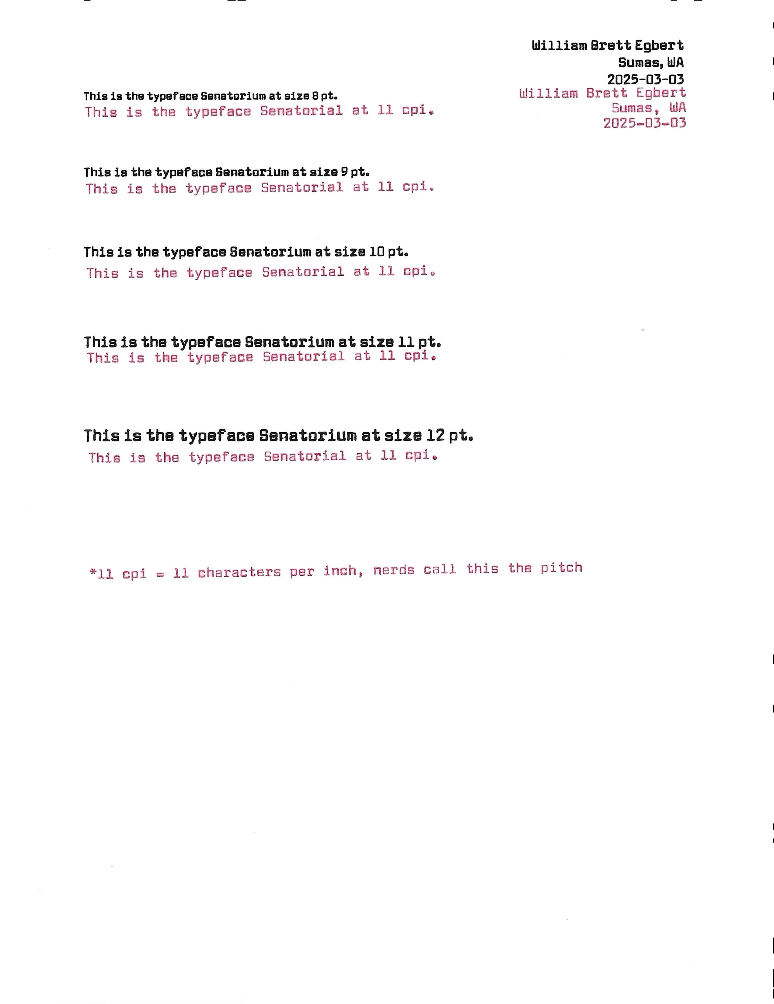 several lines of typed text contrasting physical print with a digital font